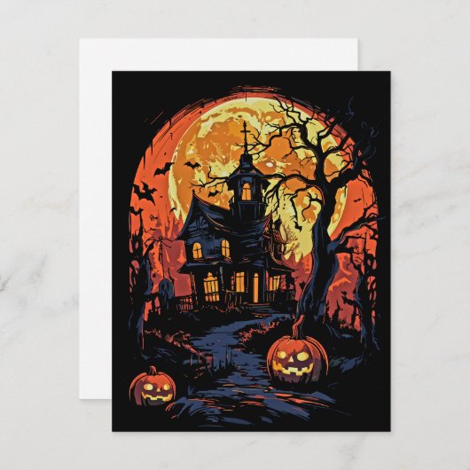 Cartes Pour Fêtes Annuelles Maison hantée d'Halloween effrayante (Devant / Derrière)
