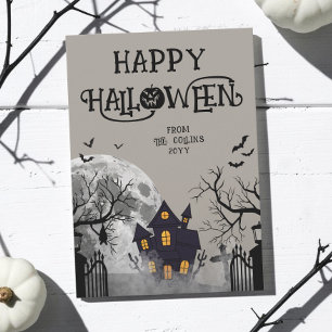 Cartes Pour Fêtes Annuelles Maison Hantée Grise Moderne Joyeux Halloween