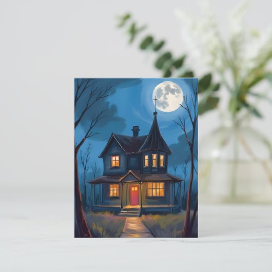 Cartes Pour Fêtes Annuelles Maison hantée Halloween Peinte à la main (Debout devant)
