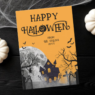 Cartes Pour Fêtes Annuelles Maison Hantée Orange Moderne Joyeux Halloween