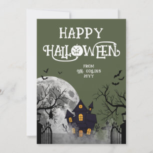 Cartes Pour Fêtes Annuelles Maison Hantée Verte Moderne Joyeux Halloween