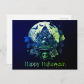 Cartes Pour Fêtes Annuelles Maison verte violette gothique Hauny Halloween heu (Devant / Derrière)