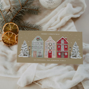 Cartes Pour Fêtes Annuelles Maisons à l'aquarelle Beige