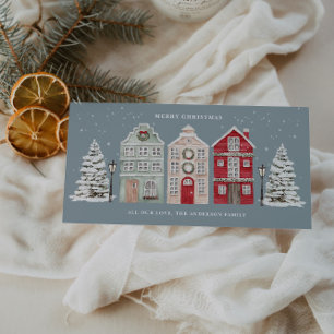 Cartes Pour Fêtes Annuelles Maisons à l'aquarelle Bleu Ardoise