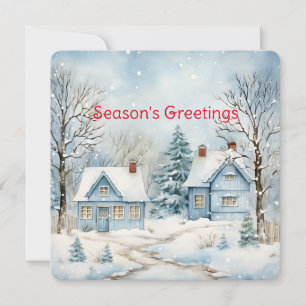Cartes Pour Fêtes Annuelles Maisons de campagne bleu pastel démodées en hiver