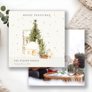 Cartes Pour Fêtes Annuelles Maisons de Neige Blanche Photo voeux Noël