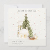 Cartes Pour Fêtes Annuelles Maisons de neige blanches Joyeux voeux de Noël (Devant)