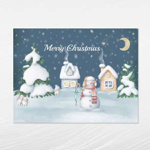Cartes Pour Fêtes Annuelles Maisons de neige de Noël au lapin aquarelle