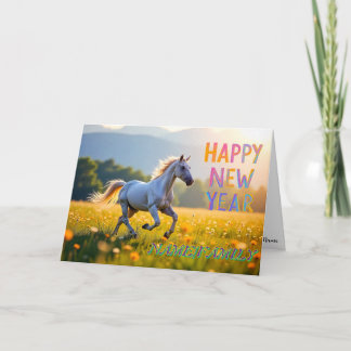Cartes Pour Fêtes Annuelles Majestic White Horse in Golden Meadow