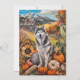 Cartes Pour Fêtes Annuelles Malamute de l'Alaska Récolte d'automne Thanksgivin