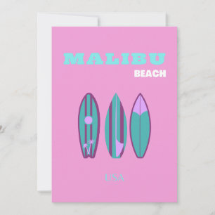 Cartes Pour Fêtes Annuelles Malibu, Malibu Beach, Californie, Preppy, rose