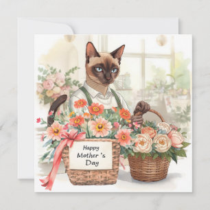 Cartes Pour Fêtes Annuelles Maman chat arrange des fleurs pour la fête des Mèr