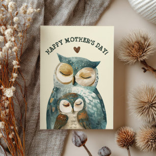 Cartes Pour Fêtes Annuelles Maman Chouette & Petit Hoot  Aquarelle Bois Jour d