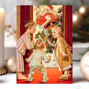 Cartes Pour Fêtes Annuelles Maman embrassant le Père Noël Scène de Noël vintag
