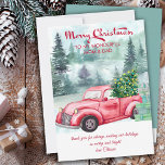 Cartes Pour Fêtes Annuelles Maman et papa Camion rouge Vintage et arbre de Noë<br><div class="desc">Joyeux Noël Maman et Papa carte de vacances personnalisée avec aquarelle traditionnelle avec camion rouge vintage et arbre de Noël,  dans une forêt brumeuse. Joyeux Noël est écrit en calligraphie festive et le modèle est prêt à vous pour personnaliser le reste du texte comme vous le souhaitez.</div>