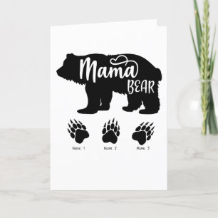 Cartes Pour Fêtes Annuelles Maman Ours avec 3 empreintes de patte (noms person