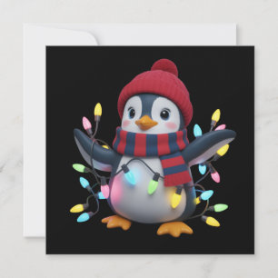 Cartes Pour Fêtes Annuelles Manchot des lumières de Noël portant un chapeau de