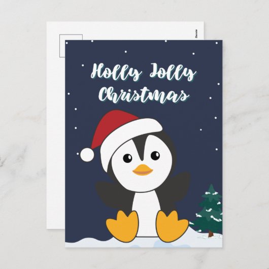 Cartes Pour Fêtes Annuelles Manchot Noël Neige Animaux Hiver Manchots Hol (Devant / Derrière)