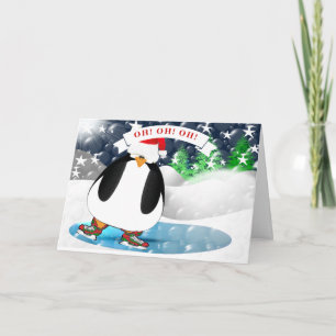 Cartes Pour Fêtes Annuelles Manchot Noël Oh ! Oh ! Oh ! Joyeux Noël !