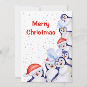 Cartes Pour Fêtes Annuelles Manchots de Noël drôles à l'aquarelle