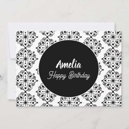 Cartes Pour Fêtes Annuelles Mandala Anniversaire Noir Blanc Couleur (Devant)