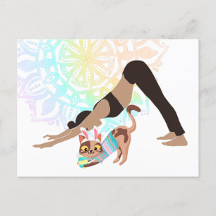 Cartes Pour Fêtes Annuelles Mandala de Pâques Yoga fille et chat