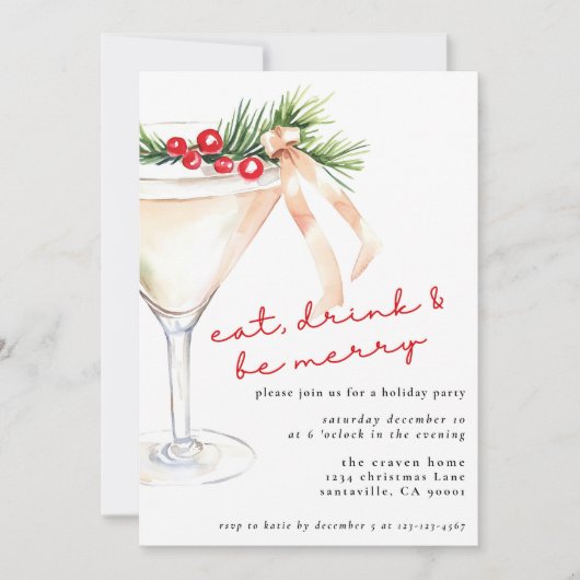 Cartes Pour Fêtes Annuelles Manger, boire et être joyeux Martini de Noël (Devant)