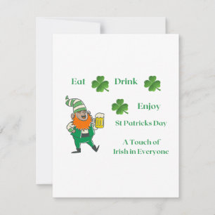 Cartes Pour Fêtes Annuelles Manger, Boire, Profiter avec un Leprechaun et de l