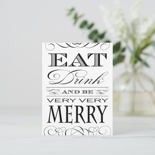 Cartes Pour Fêtes Annuelles Mangez Boire et être très Joyeux Design élégant (Debout devant)