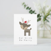 Cartes Pour Fêtes Annuelles Mangez Boire Soyez Joyeux Cerf De Noël En Chapeau (Debout devant)