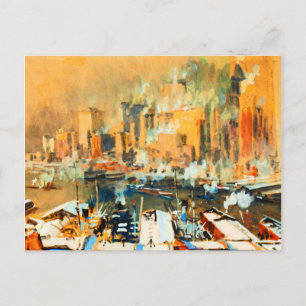 Cartes Pour Fêtes Annuelles Manhattan New York City Port Skyline Vintage