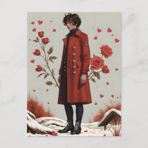 Cartes Pour Fêtes Annuelles Manteau rouge dans la Saint-Valentin de neige