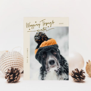 Cartes Pour Fêtes Annuelles Marche à travers la crème photo de chien d'hiver N
