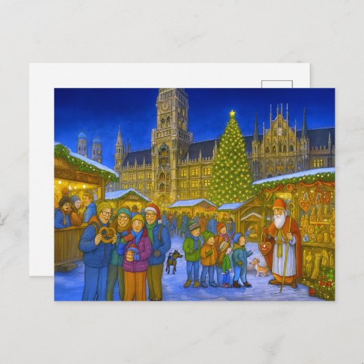 Cartes Pour Fêtes Annuelles Marché de Noël à Marienplatz Munich (Devant / Derrière)