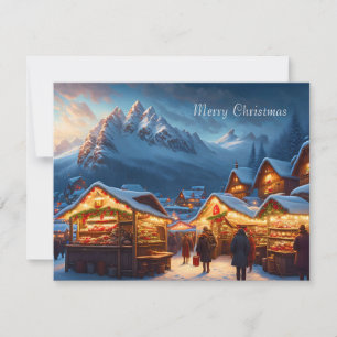 Cartes Pour Fêtes Annuelles Marché de Noël dans les montagnes - porte ouverte