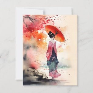 Cartes Pour Fêtes Annuelles Marche Japonaise Dans Les Aquarelles