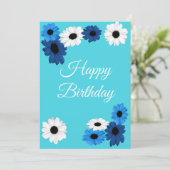 Cartes Pour Fêtes Annuelles Marguerites dans les tons blu et blanc sur turquoi (Debout devant)