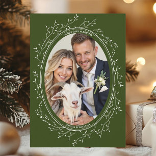 Cartes Pour Fêtes Annuelles Mariage Bohème Rustique Photo Joyeux et Mariés Ver