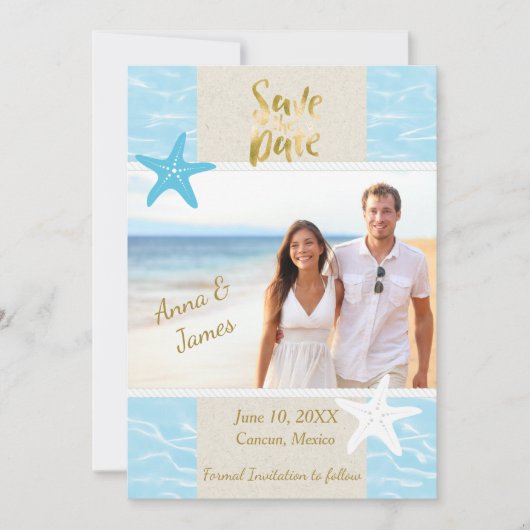 Cartes Pour Fêtes Annuelles Mariage de destination plage Enregistrer la date (Devant)