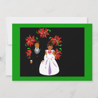 Cartes Pour Fêtes Annuelles Mariage de Noël Couple avec couronne vert blanc