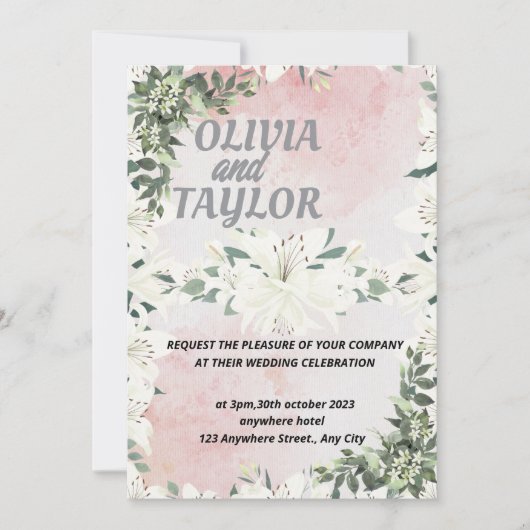 Cartes Pour Fêtes Annuelles Mariage d'invitation de script mou (Devant)