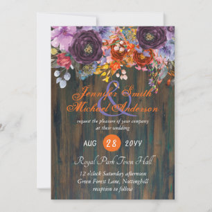 Cartes Pour Fêtes Annuelles Mariage Floral Rustique Violet Orange Rose Invite