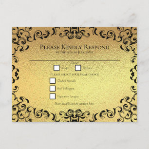 Cartes Pour Fêtes Annuelles Mariage gothique élégant à tourbillon noir et or