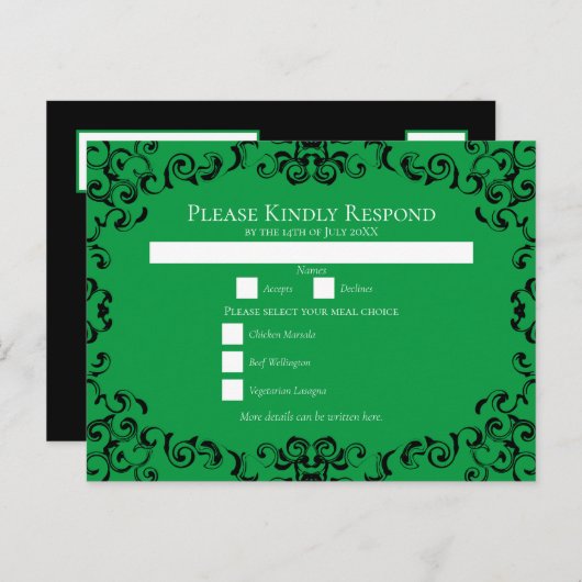 Cartes Pour Fêtes Annuelles Mariage gothique vert et noir (Devant / Derrière)