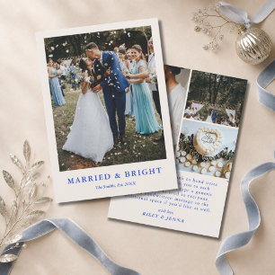Cartes Pour Fêtes Annuelles Mariage Minimal Bleu & Lumineux 4 Photo Texte Mari