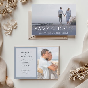 Cartes Pour Fêtes Annuelles Mariage Moderne Bleu Poussiéreux Enregistrer la Da