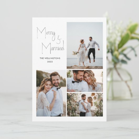 Cartes Pour Fêtes Annuelles Mariage multi-photo à script minimal moderne (Debout devant)