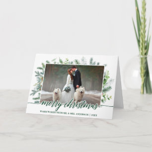 Cartes Pour Fêtes Annuelles Mariage Photo Calligraphie Pin de Noël Vert