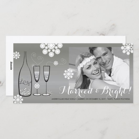Cartes Pour Fêtes Annuelles Mariage Photo Champagne En Argent Marié Et Lumineu (Devant / Derrière)