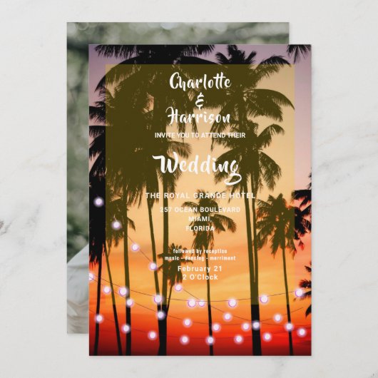 Cartes Pour Fêtes Annuelles Mariage photo Retro Tropical Beach Palm Trees (Devant / Derrière)
